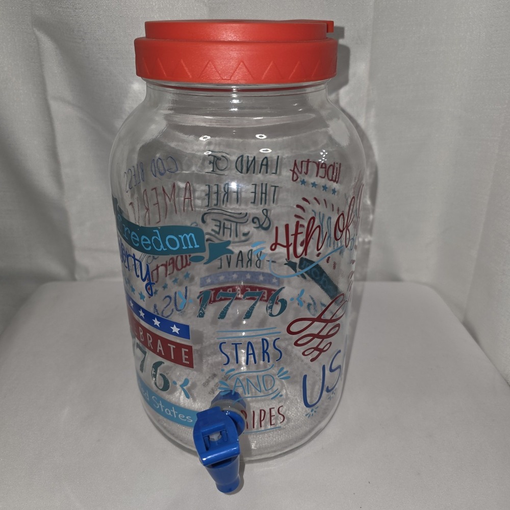 Americana Patriotic Glass Drink Dispenser 1776 Red White Blue 250th Anniversary‎